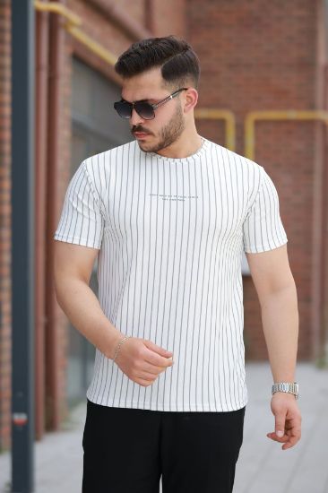 Erkek Dikey çizgili Ottoman Kumaş Kısa Kollu T-shirt resmi
